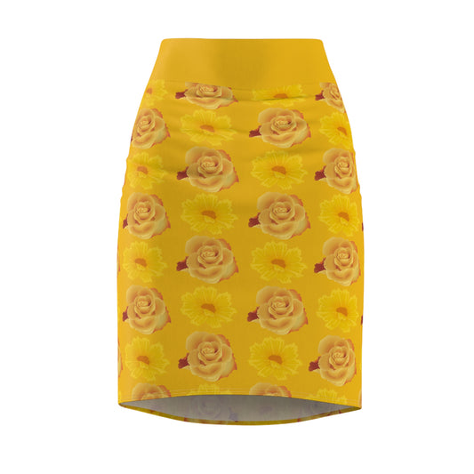 Golden Flowers Pencil Skirt (AOP)